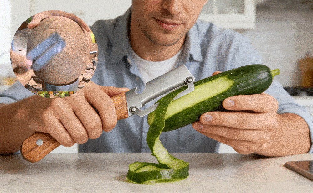 Vegetable peeler demonstration GIF