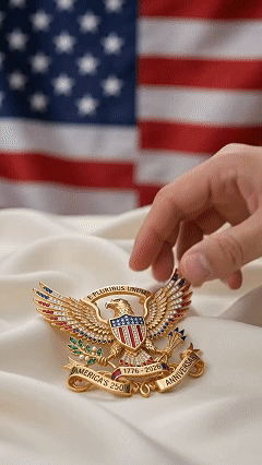 US 250th Anniversary Brooch Pin product display video/gif