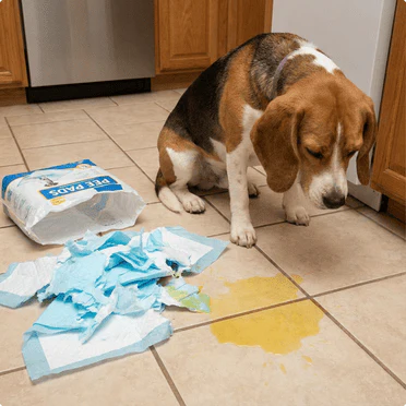 Dog accident next to disposable pee pads