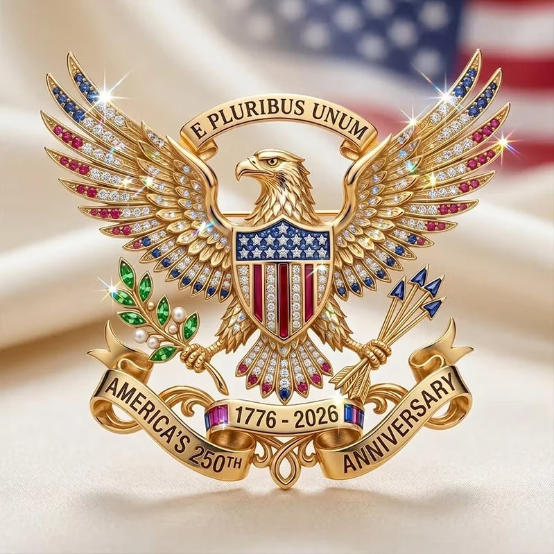Detailed gold-tone eagle brooch close-up